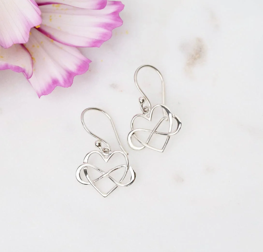 Infinity Heart Dangle Earrings – Bronze & Sterling Silver