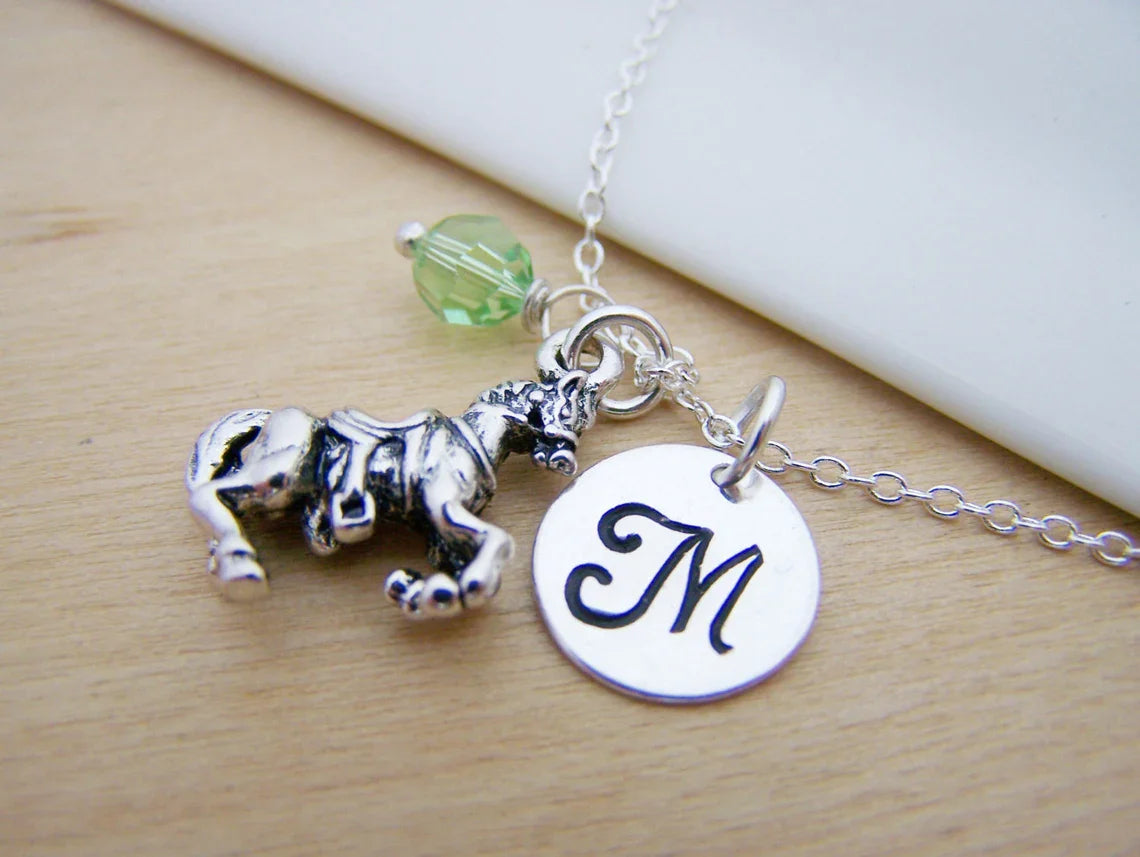 Personalized Horse Necklace – Sterling Silver Chain with Birthstone & Initial