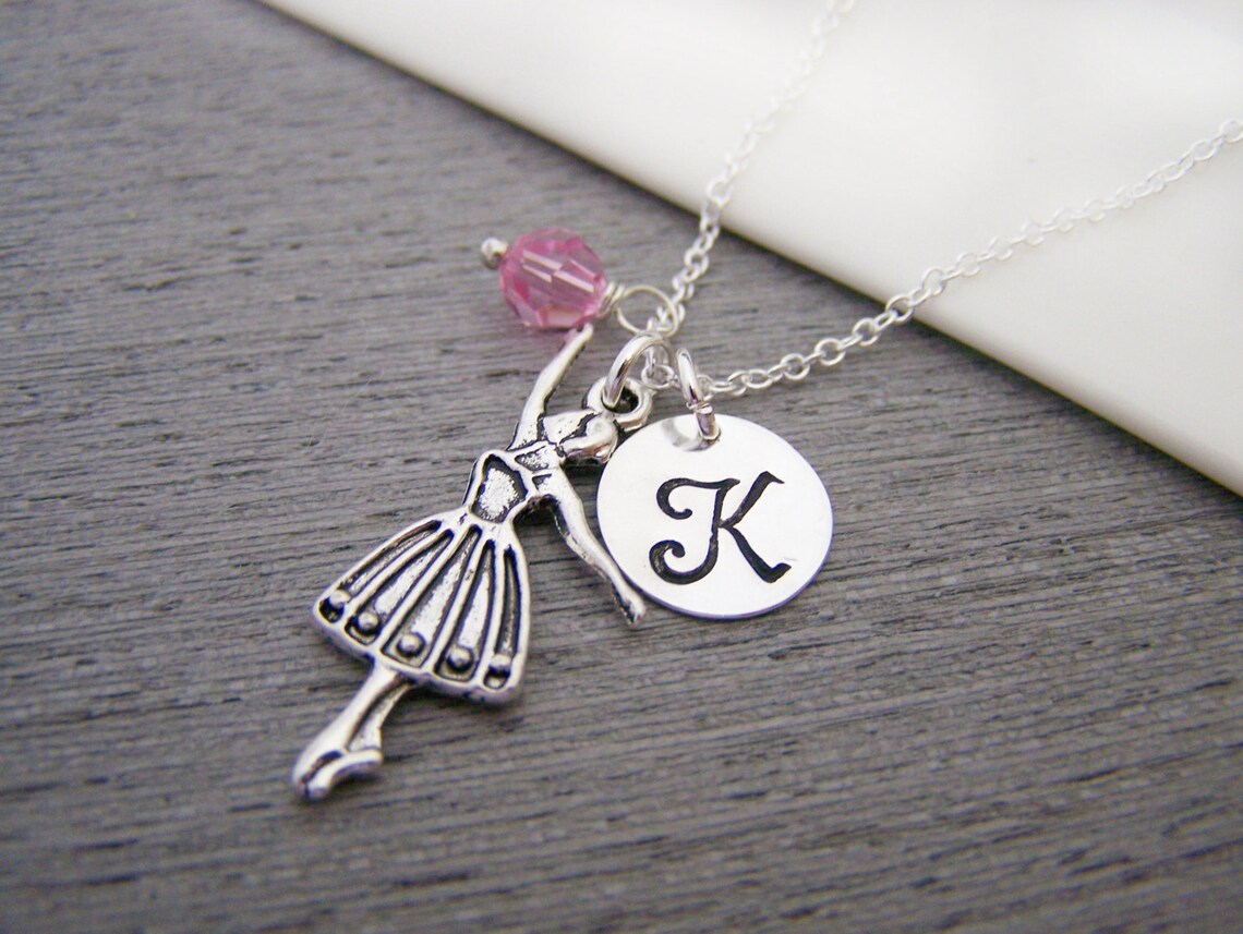 Personalized Ballerina Necklace – Sterling Silver Chain with Birthstone & Initial