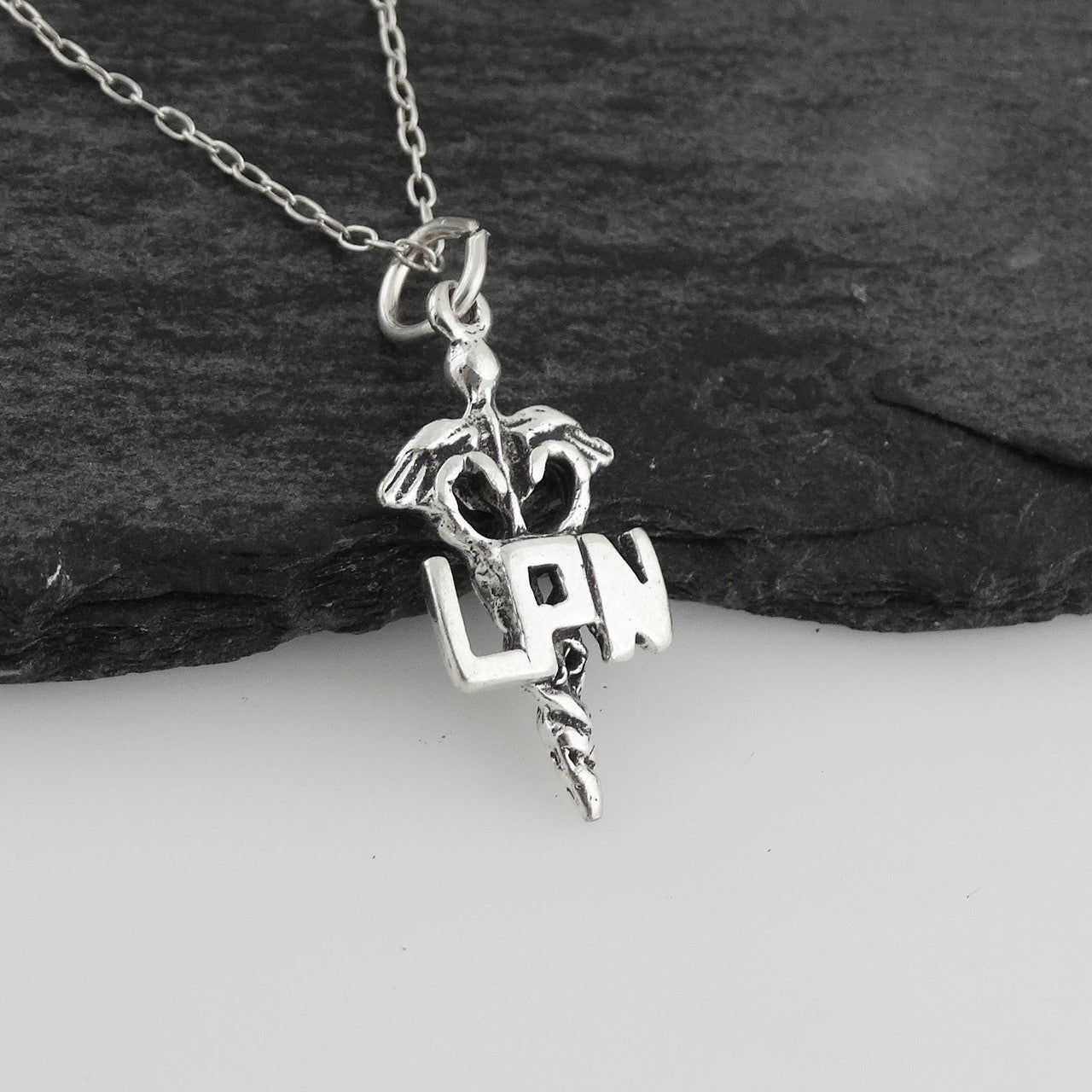 LPN Caduceus Necklace – Sterling Silver Medical Symbol Pendant on 16" Chain