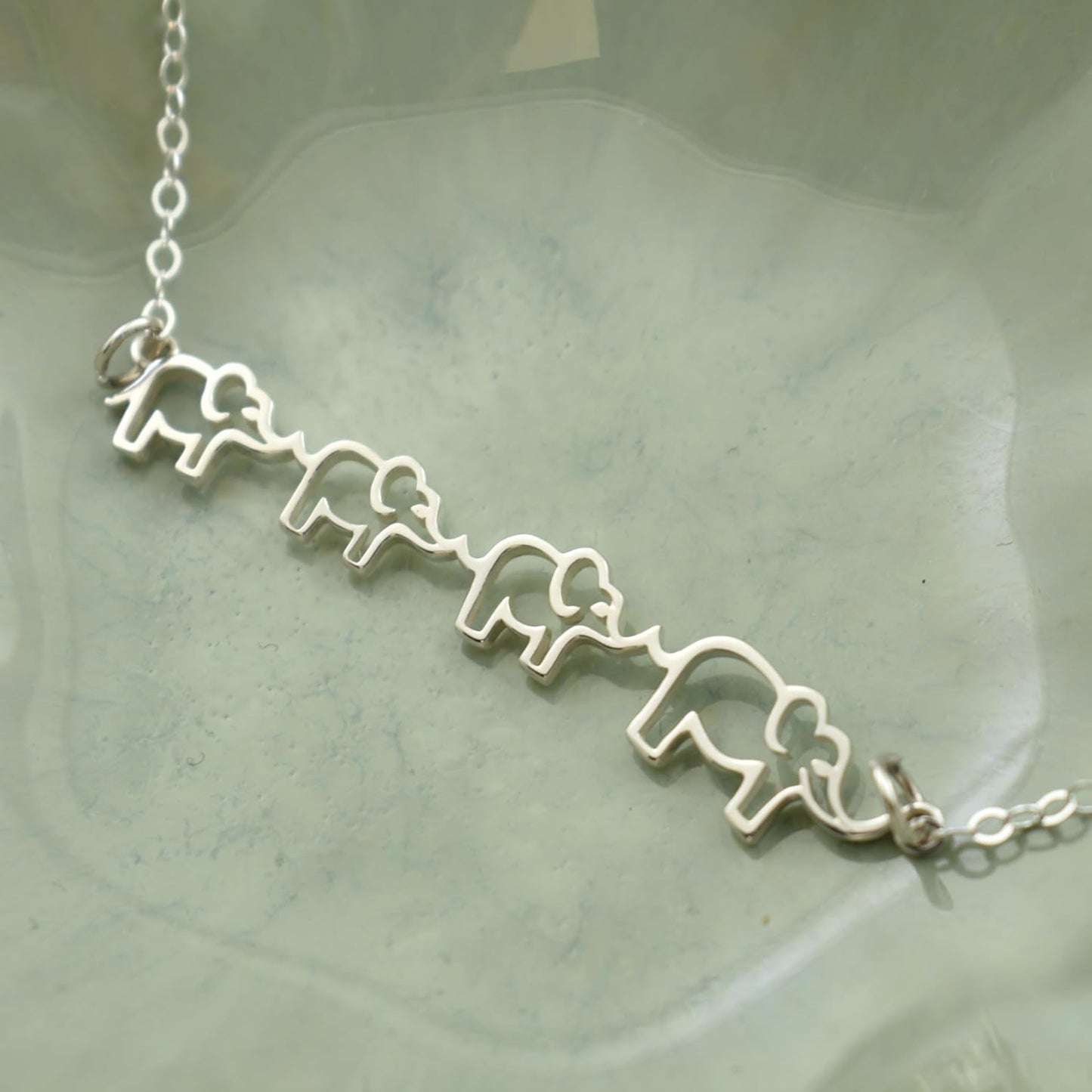 Mama Elephant and 3 Babies Necklace – Sterling Silver Family Pendant on 18" Chain