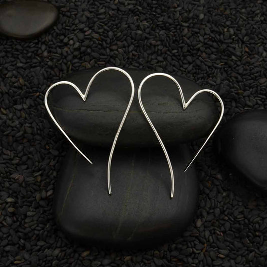 Sterling Silver Wire Heart Hoop Earrings – 39x28mm