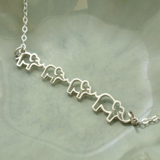 Mama Elephant and 3 Babies Necklace – Sterling Silver Family Pendant on 18" Chain