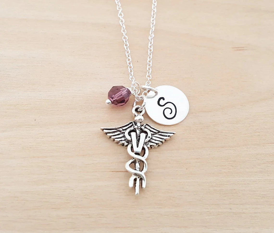 Personalized Veterinarian Necklace – Sterling Silver Chain with Birthstone & Initial