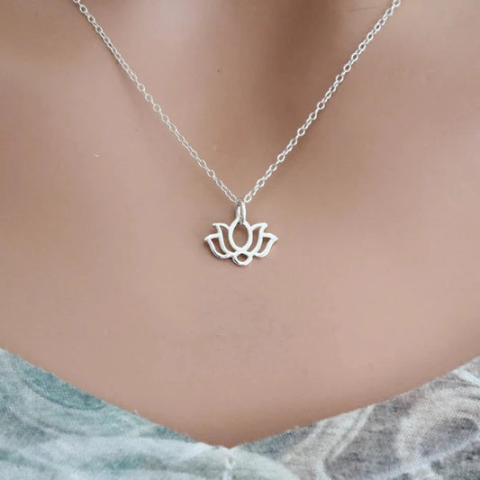 Tiny Wide Lotus Flower Necklace – Sterling Silver on 16" Chain