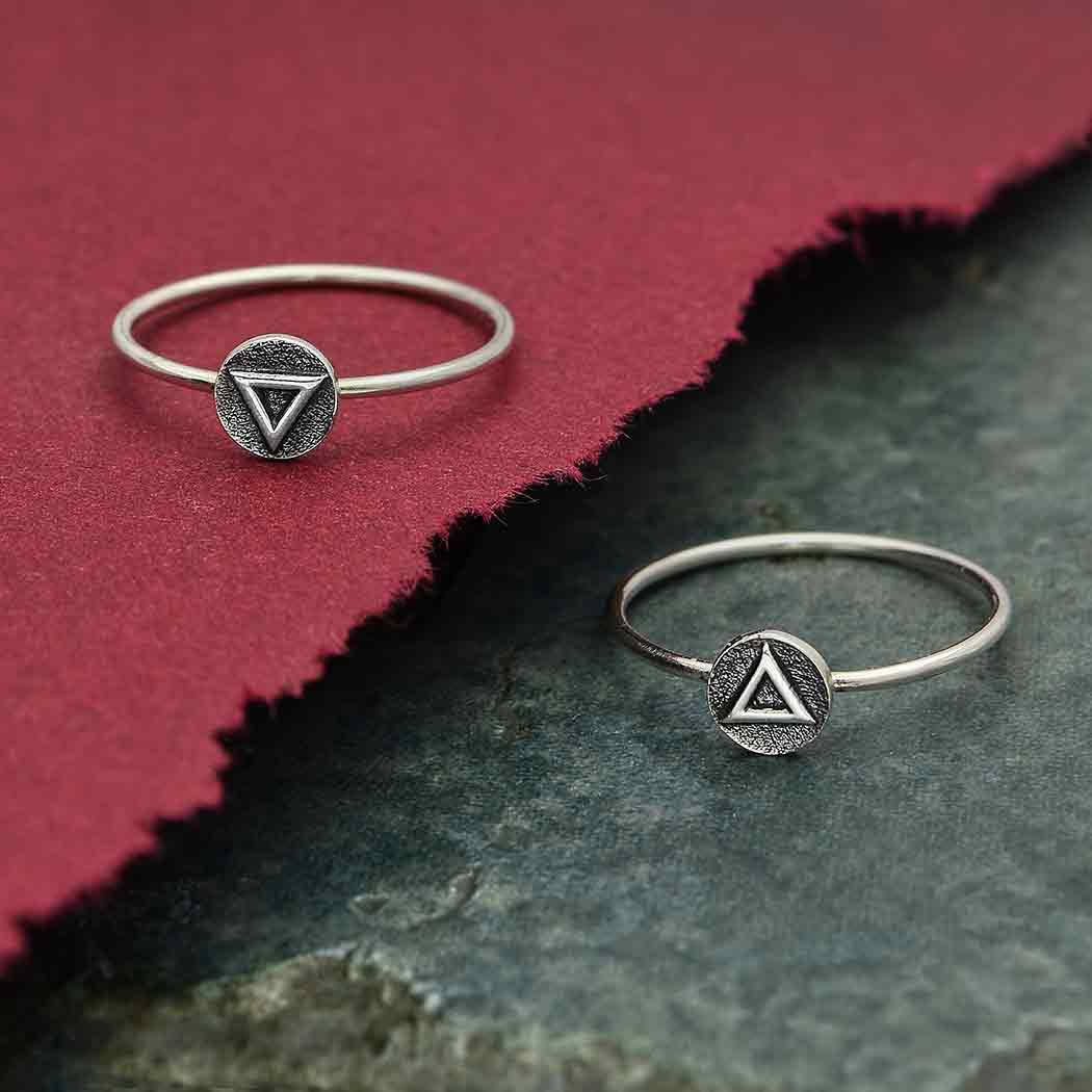Sterling Silver Fire & Water Triangle Ring – Stacking Zodiac Ring - Size 7