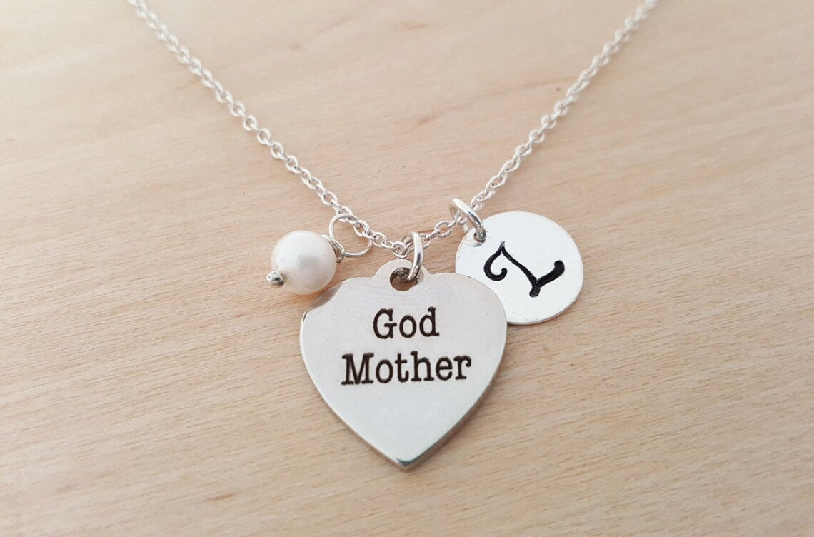 Godmother Necklace – Sterling Silver with Birthstone & Initial Charm