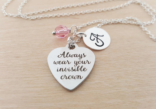 Always Wear Your Invisible Crown Necklace – Personalized Birthstone & Initial