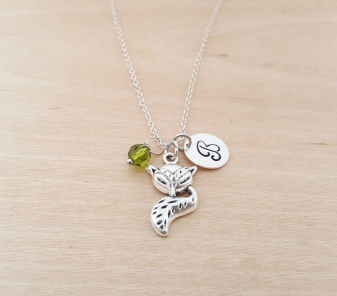 Fox Necklace – Sterling Silver with Birthstone & Initial Charm