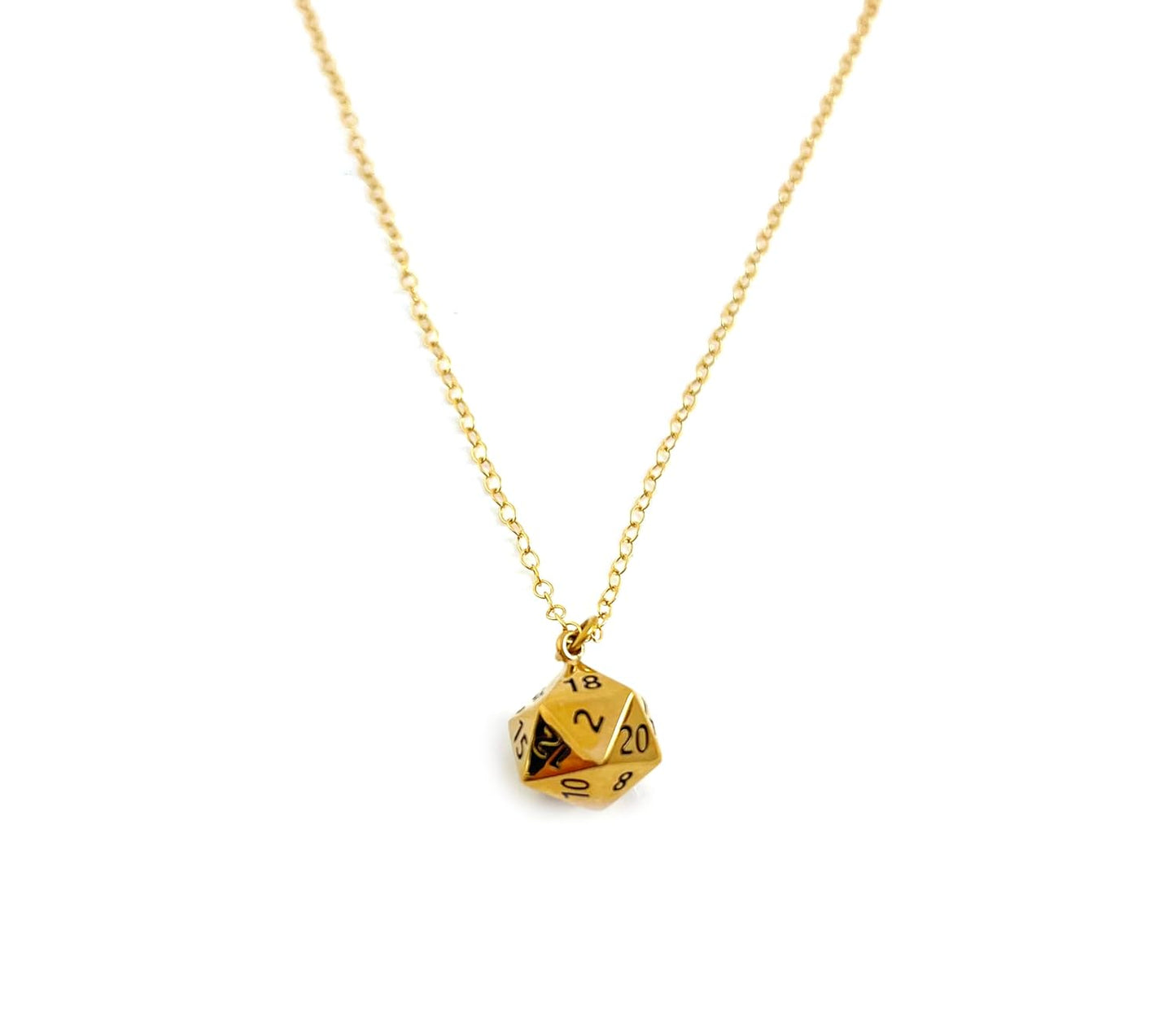 D20 Dice Necklace – 14k Gold Filled DnD Charm Jewelry, Handmade Gift for Her