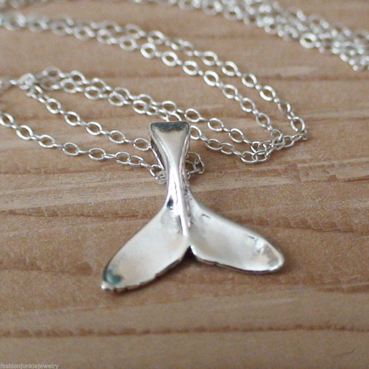 Sterling Silver Whale Tail Necklace – 15mm Pendant on 18" Chain