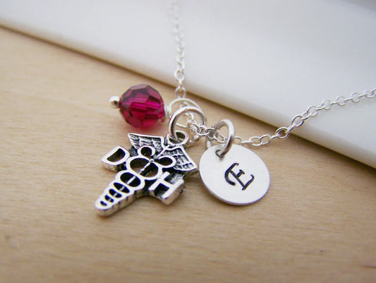 Dental Hygienist Necklace – Sterling Silver with Birthstone & Initial Charm