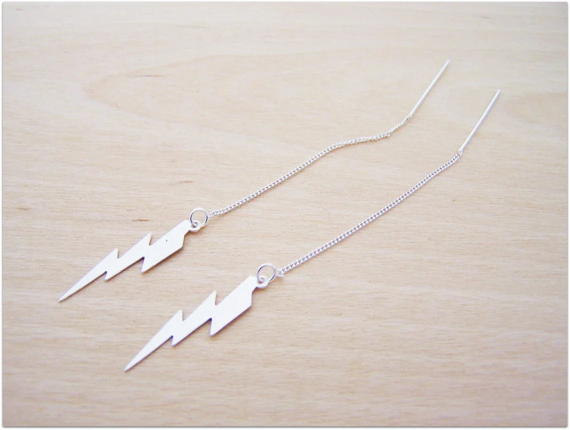 Sterling Silver Lightning Bolt Threader Earrings