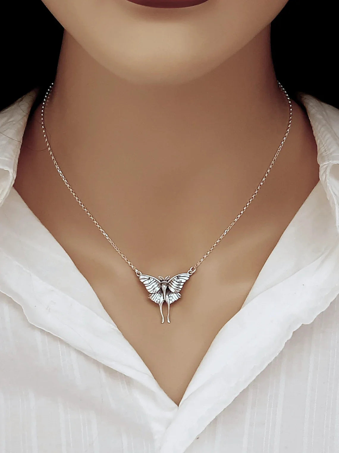 Luna Moth Necklace – Sterling Silver Moth Pendant on 18" Chain