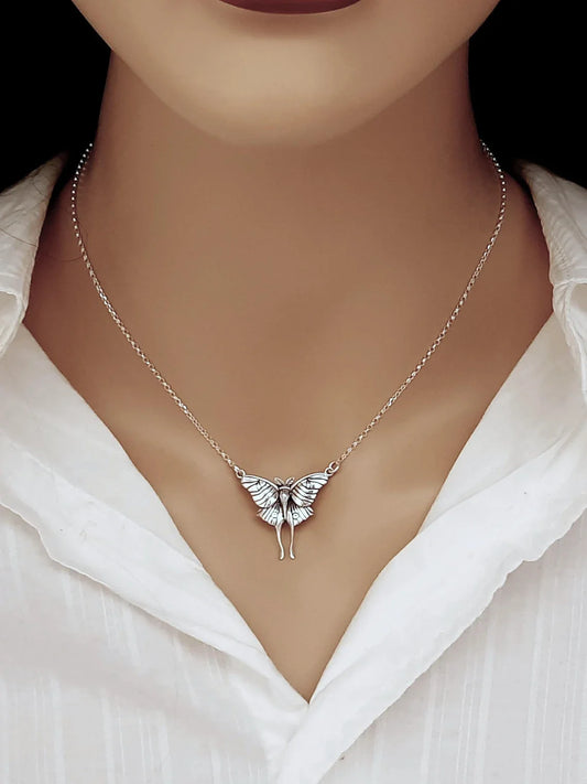 Luna Moth Necklace – Sterling Silver Moth Pendant on 18" Chain