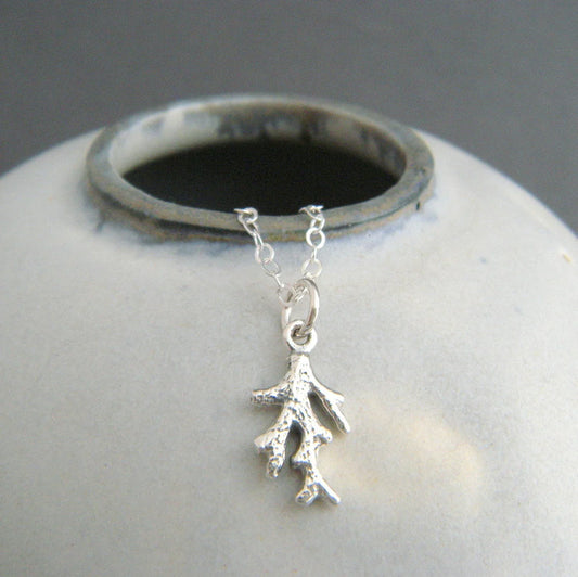Tiny Coral Branch Necklace – Sterling Silver Charm on 16" Chain