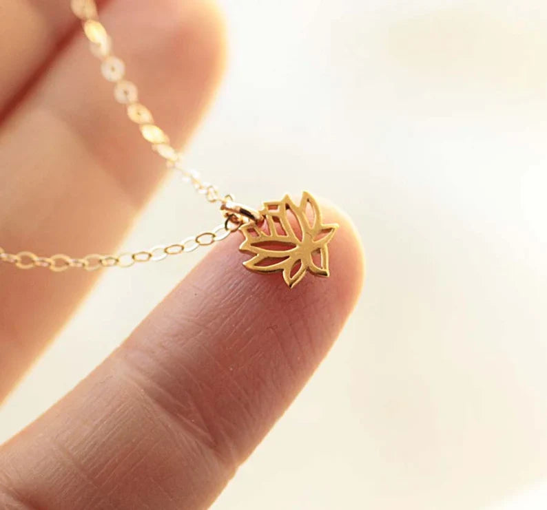 Tiny Gold Lotus Necklace – 16" Gold Filled Chain