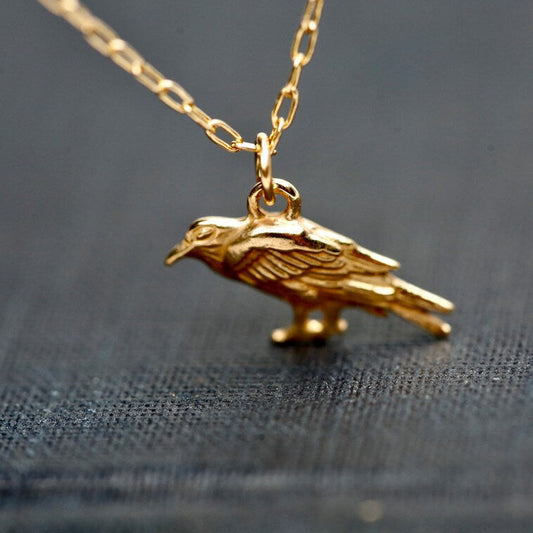 Golden Raven Necklace – 14k Gold Filled Crow Charm on 16" Chain