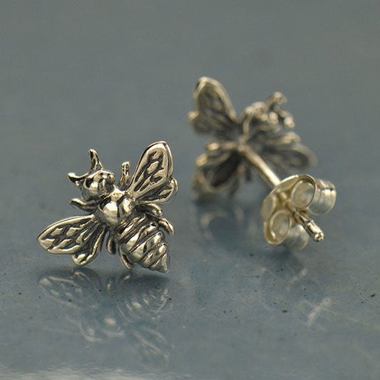 Sterling Silver Bee Stud Earrings – 9x11mm Honeybee Posts