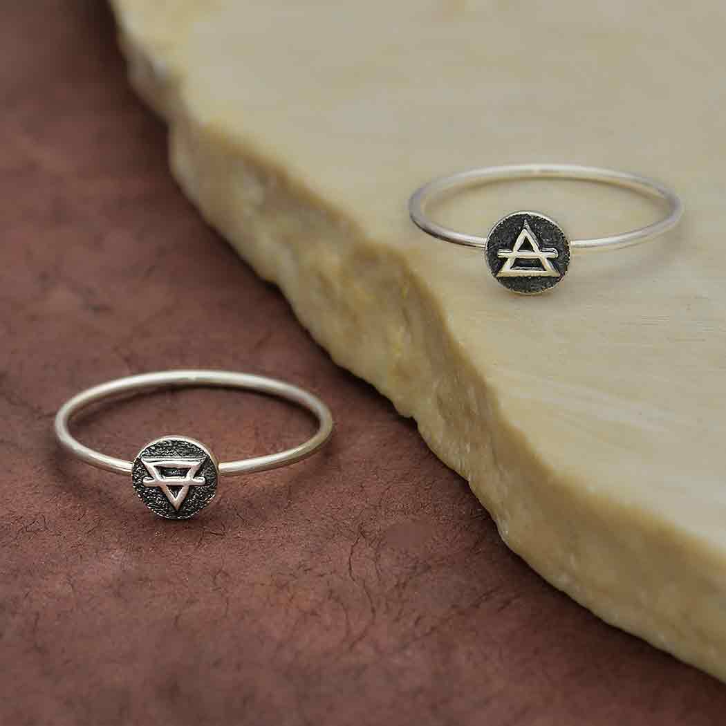 Sterling Silver Earth & Air Triangle Ring – Stacking Zodiac Ring (Sizes 7 & 8)