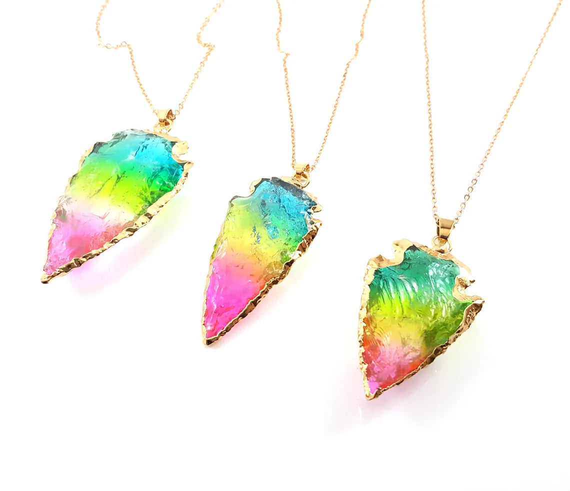 Rainbow Quartz Arrowhead Necklace
