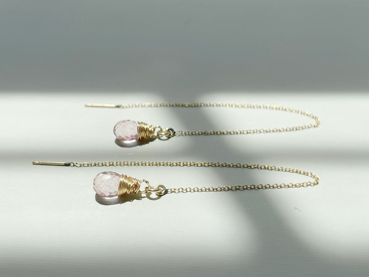 Morganite Threader Earrings – 14k Gold Filled