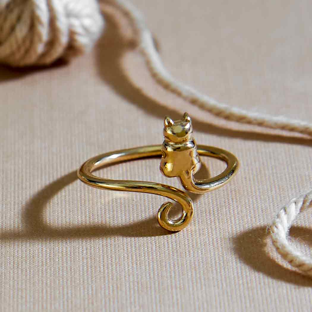 Bronze Adjustable Cat Ring – Gold Tone Kitty Wrap Ring