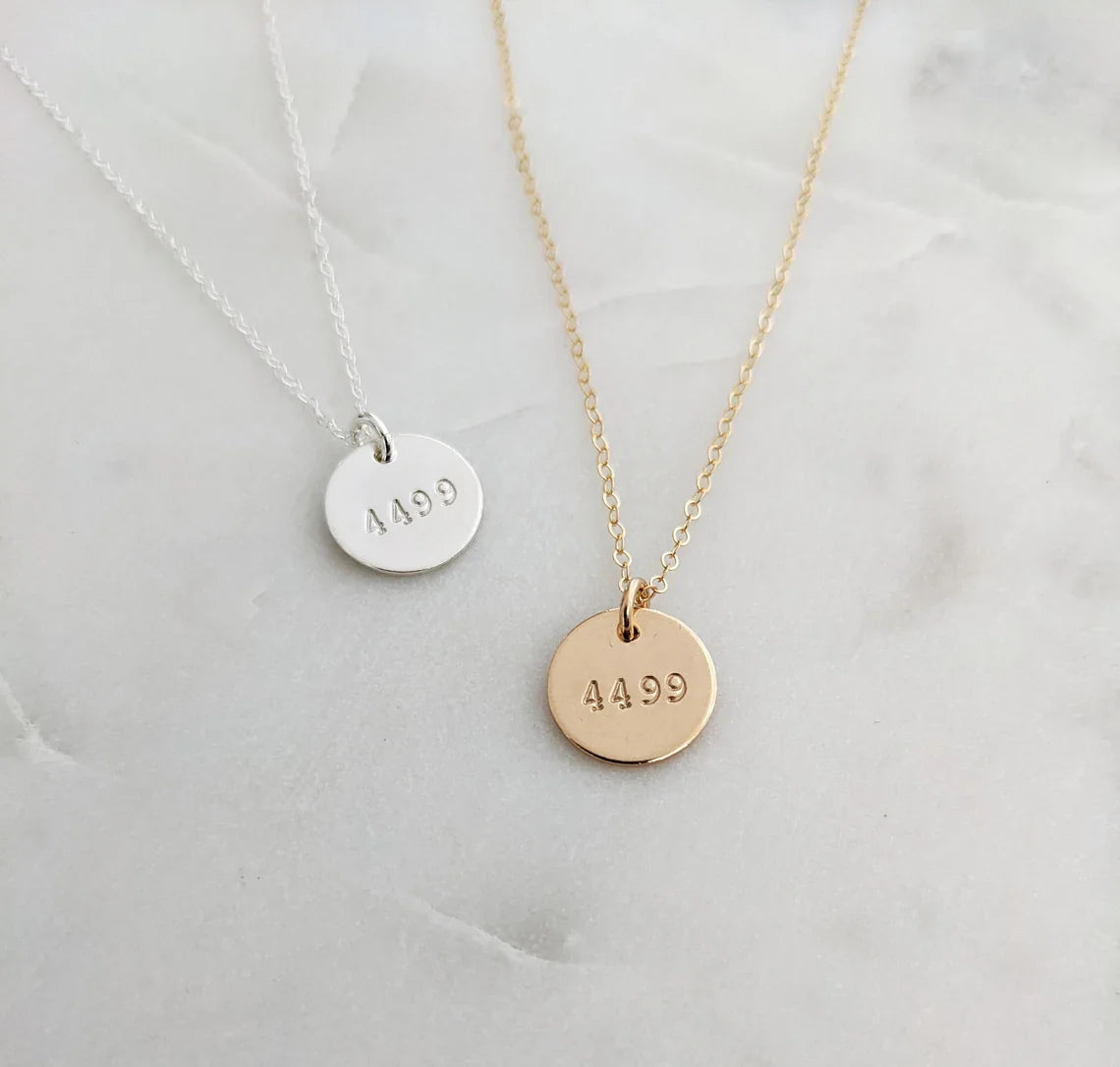 Police Wife Necklace – Hand Stamped Badge Number on 1/2" Disc, Gold or Silver, 18" Chain