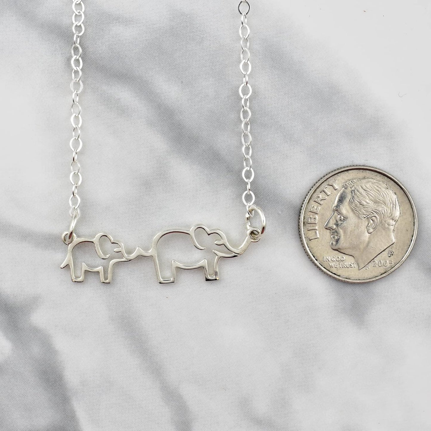 Mom and Baby Elephant Necklace – Sterling Silver Outline Charm on 18" Chain