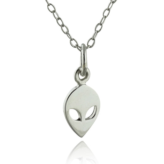 Tiny Alien Head Necklace – Sterling Silver Space-Inspired Charm on 16" Chain