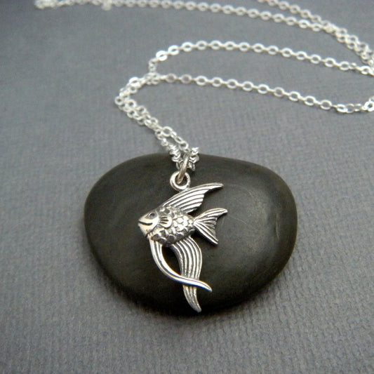 Tiny Angelfish Necklace – Sterling Silver Ocean Charm on 16" Chain