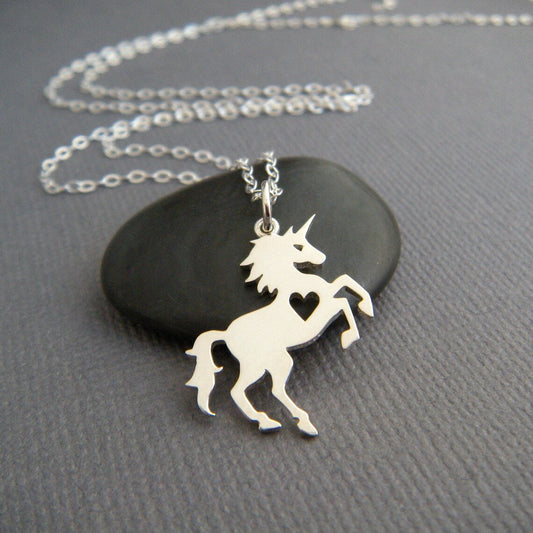 Unicorn Heart Necklace – Sterling Silver Whimsical Charm on 16" Chain