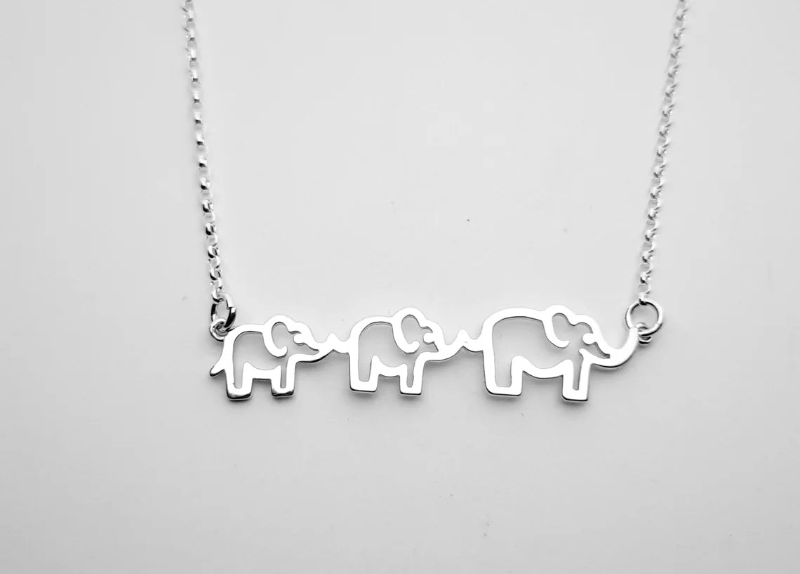 Mama and Two Baby Elephant Necklace – Sterling Silver Motherhood Pendant on 18" Chain