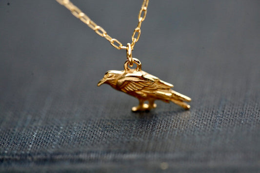 Golden Raven Necklace – 14k Gold Filled Crow Charm on 16" Chain