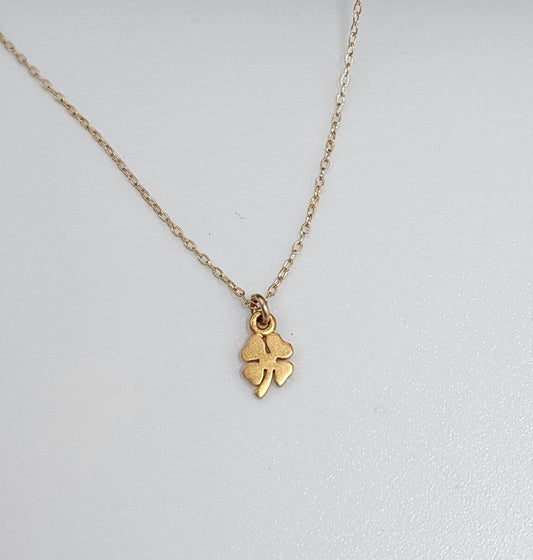 Tiny Gold Shamrock Necklace – Matte Vermeil Charm on 16" Chain