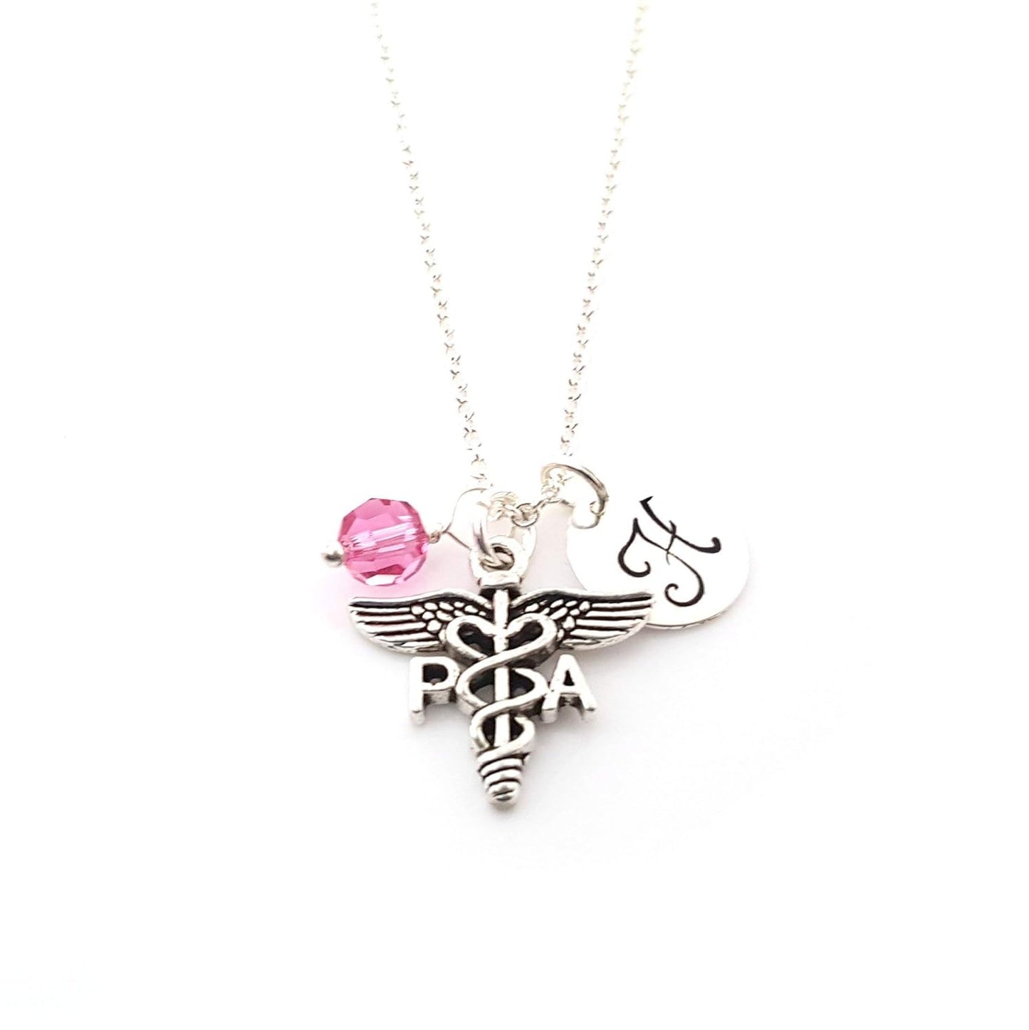 Physician Assistant (PA) Charm Necklace – Personalized Sterling Silver Jewelry with Initial & Birthstone or Pearl