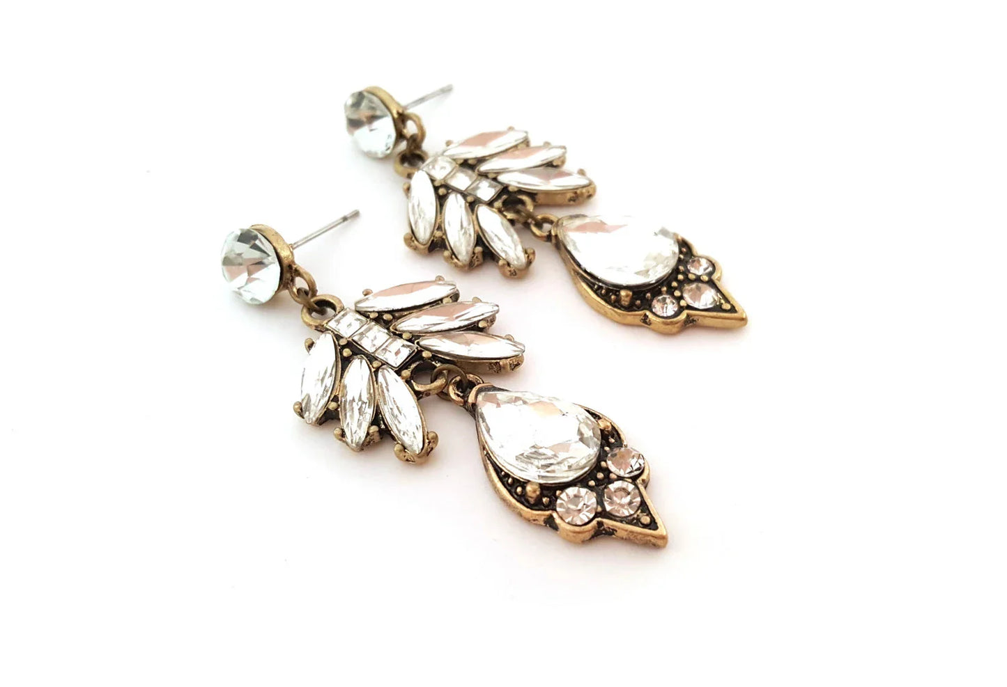Vintage-Inspired Rhinestone Statement Earrings – Bronze Finish, 2.25 Inch