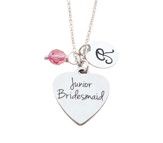 Junior Bridesmaid Necklace – Sterling Silver with Birthstone & Initial – Flower Girl Gift