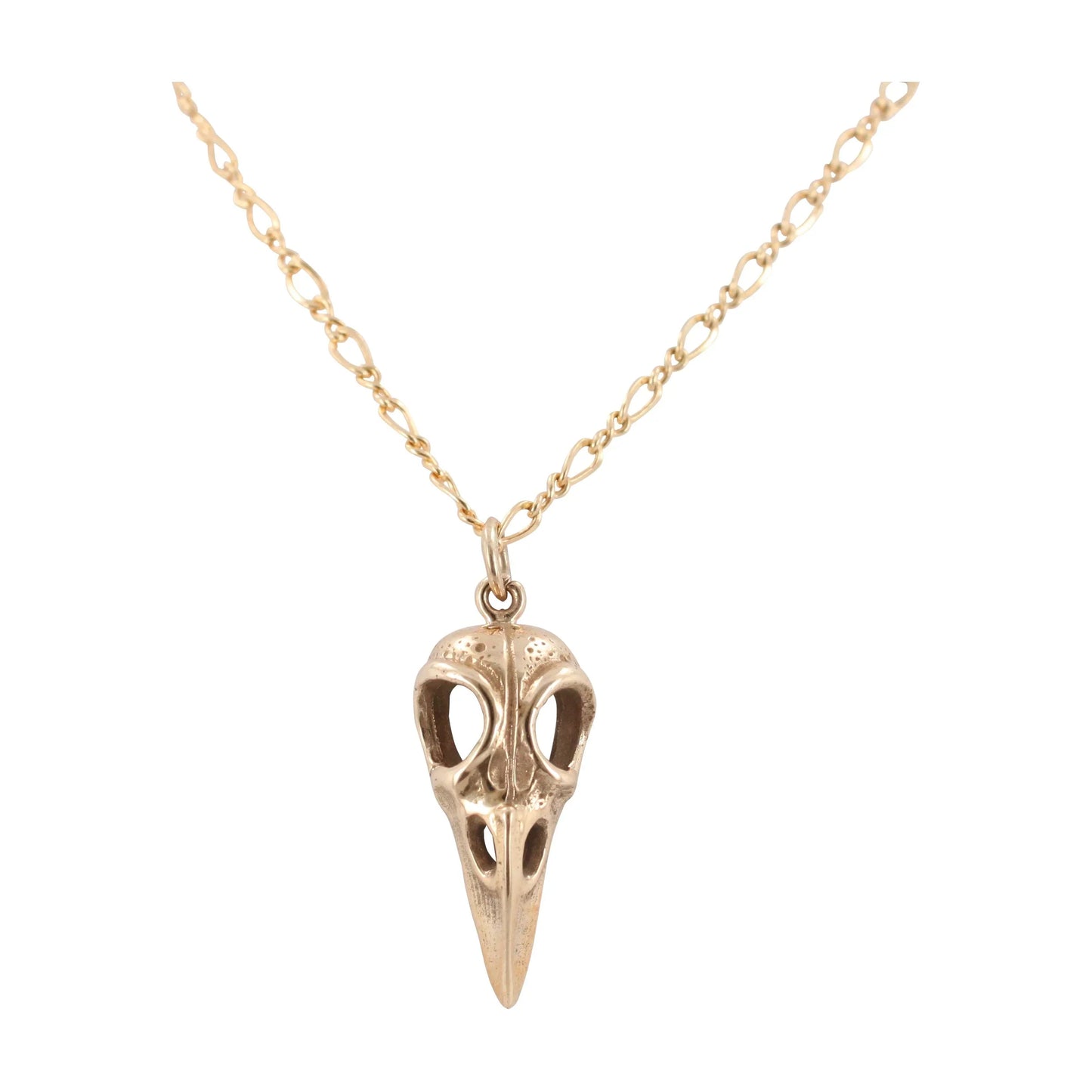 Bronze Bird Skull Necklace – Gold Filled Chain Talisman Pendant