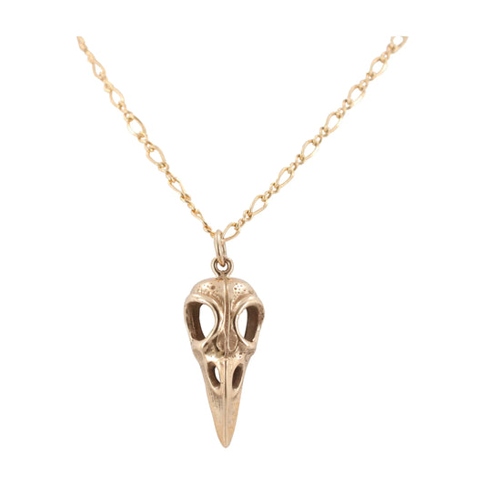 Bronze Bird Skull Necklace – Gold Filled Chain Talisman Pendant