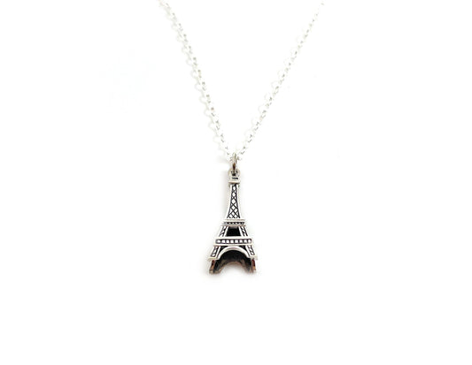 3D Eiffel Tower Paris Charm Sterling Silver Necklace
