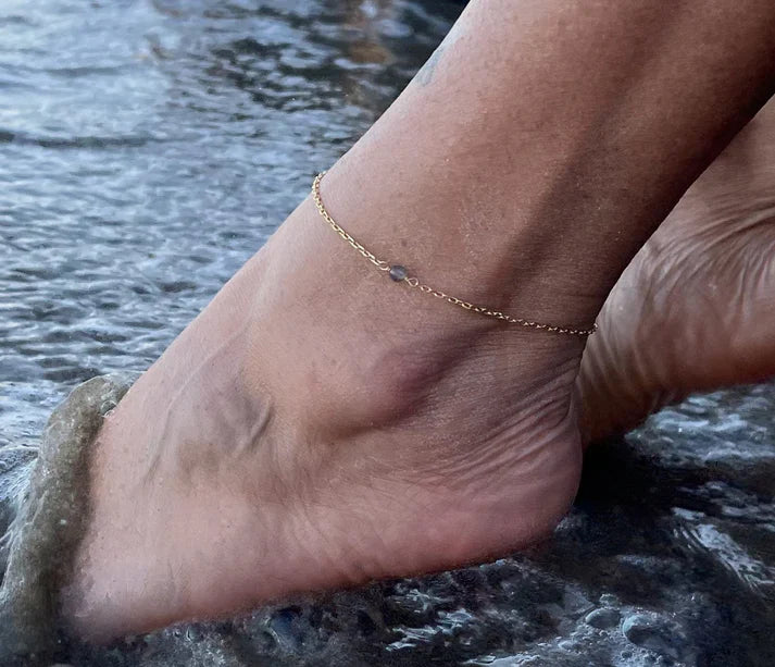 Dainty Labradorite Anklet – 14k Gold Filled or Sterling Silver