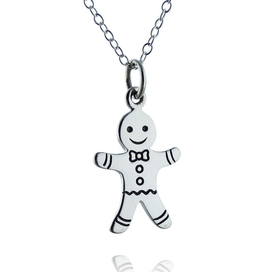Gingerbread Man Necklace – Sterling Silver Holiday Charm on 18" Chain
