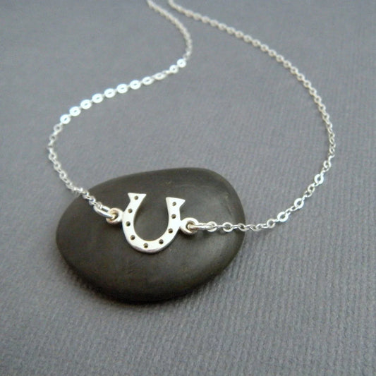 Tiny Silver Horseshoe Necklace – Lucky Charm on 17" Sterling Chain