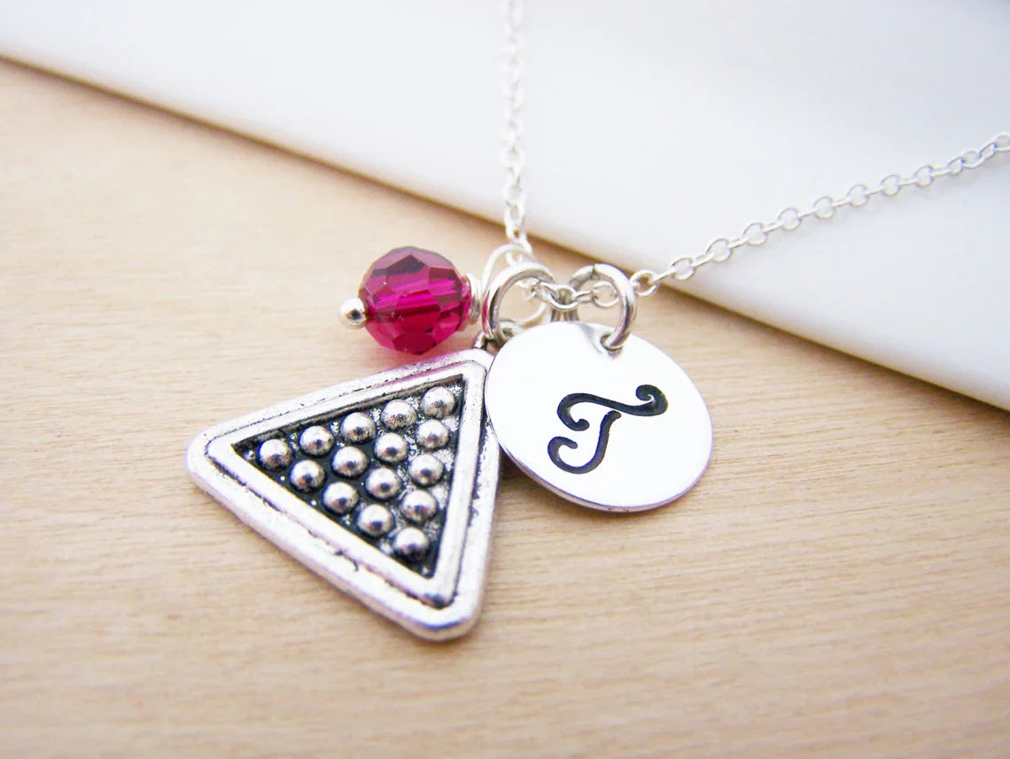 Personalized Billiards Necklace – Sterling Silver Chain, Birthstone & Initial
