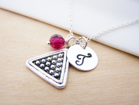Personalized Billiards Necklace – Sterling Silver Chain, Birthstone & Initial