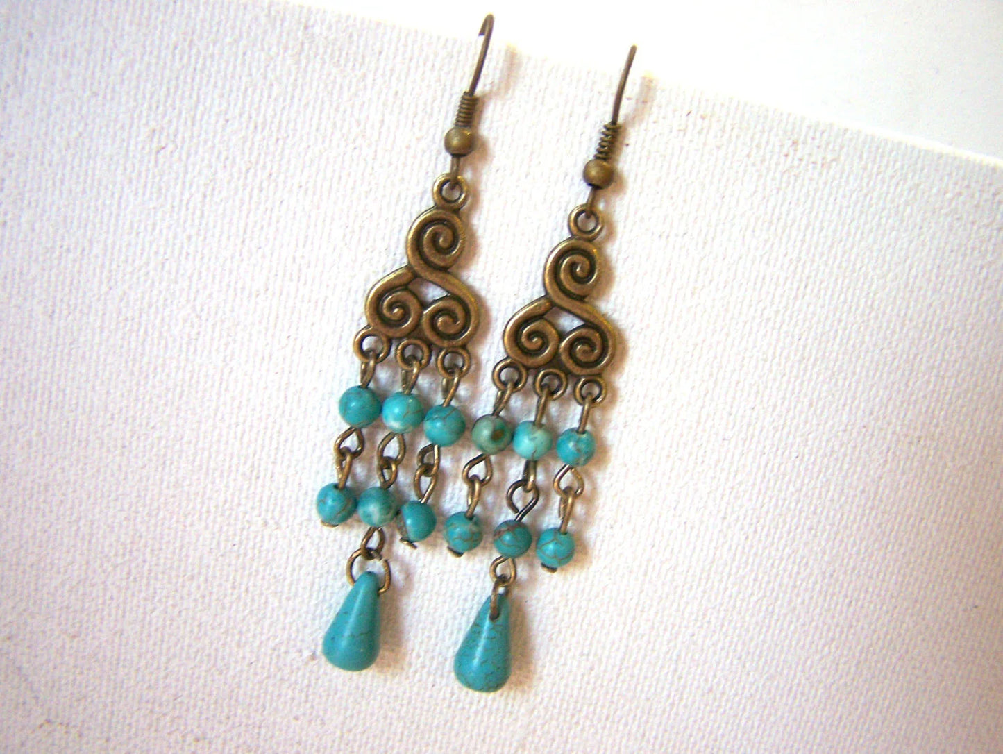 Turquoise and Antiqued Brass Dangle Earrings – Handcrafted, 2.5 Inch