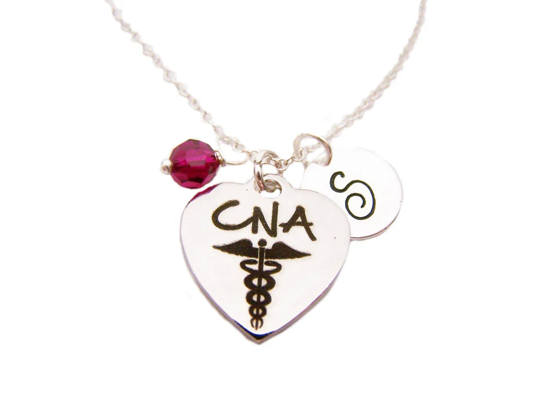 Personalized CNA Necklace – Sterling Silver Chain with Birthstone & Initial