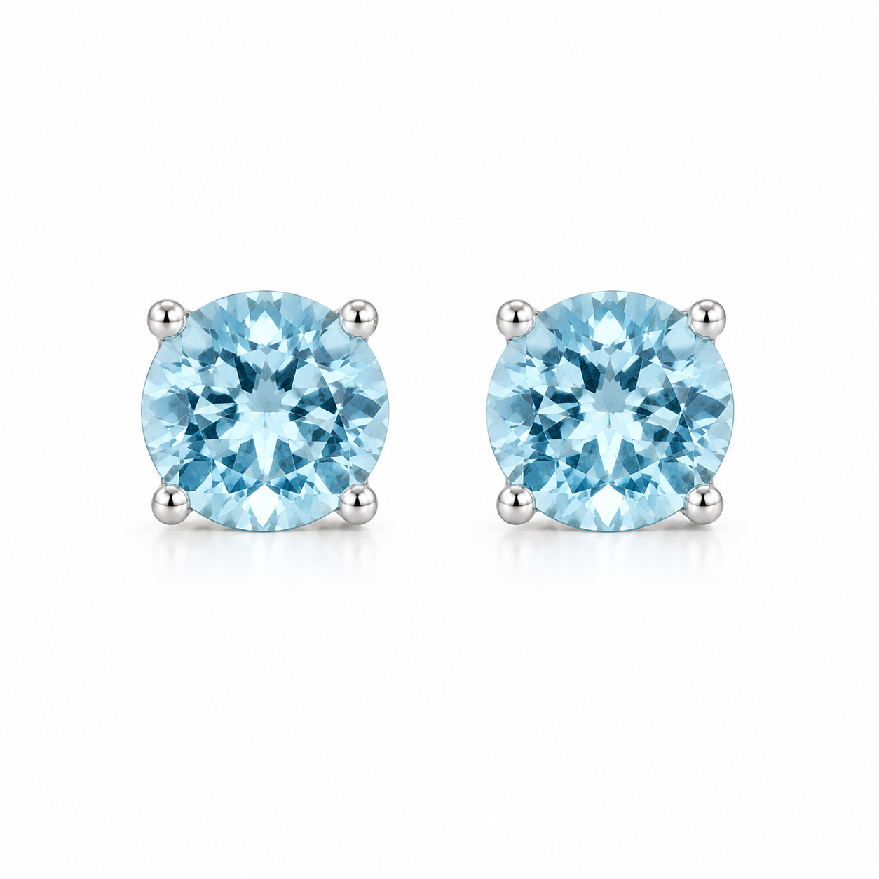 5mm Natural Aquamarine Stud Earrings in 14K White Gold