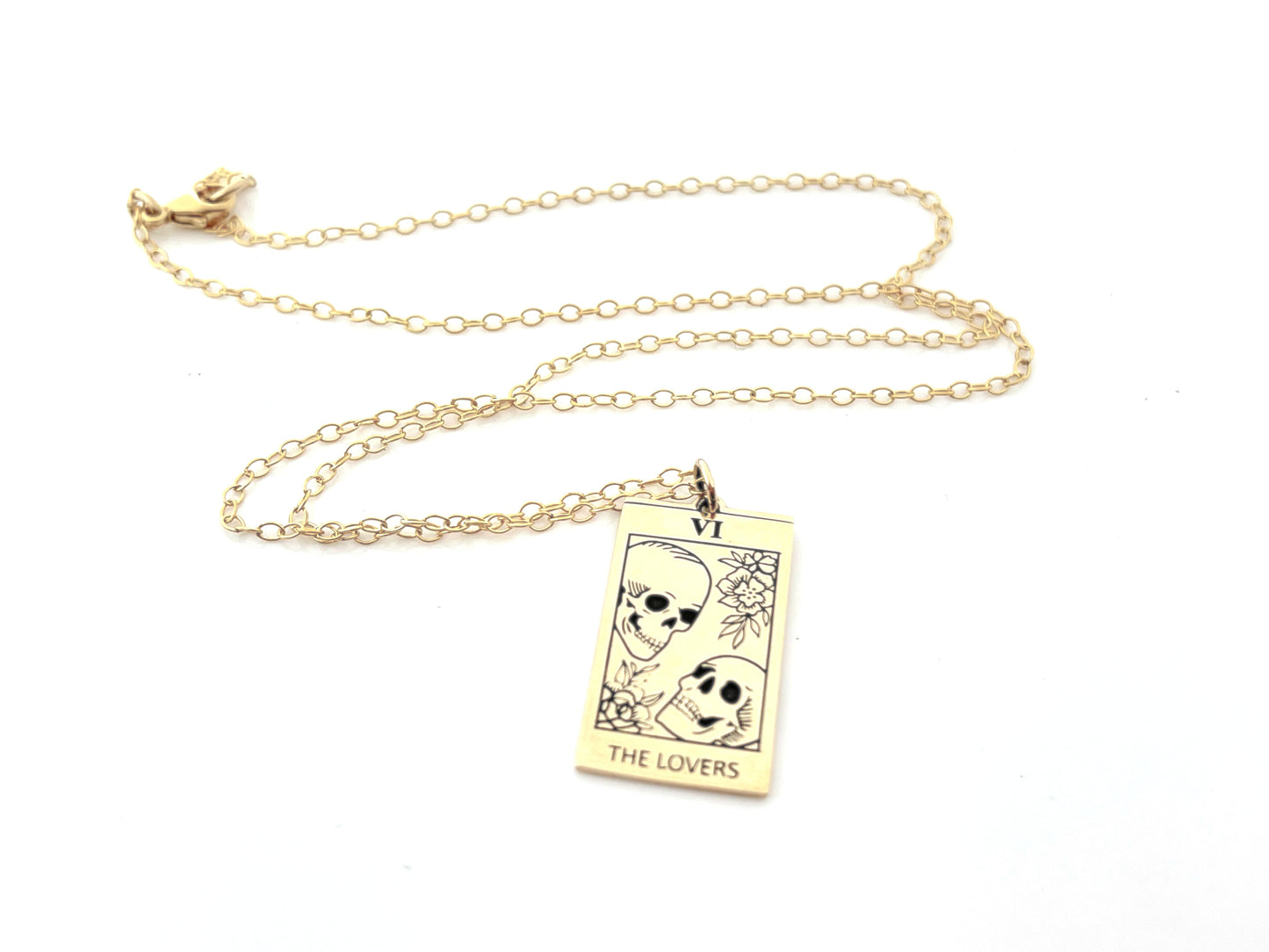 Tarot Card The Lovers Charm - 14k Gold Filled Necklace - Handmade Jewelry